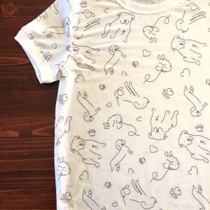 BNWT LuLaRoe Liv Fitted Ringer Tee Puppy Print